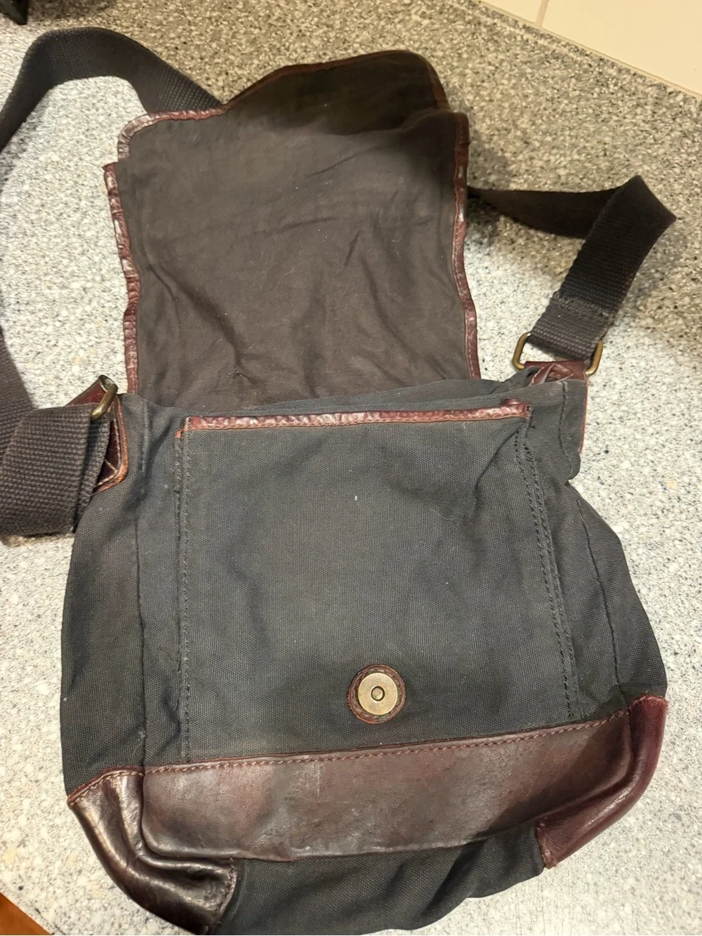 Casual Small Black Rivet Canvas Crossbody Bag with Brown Leather Trim
